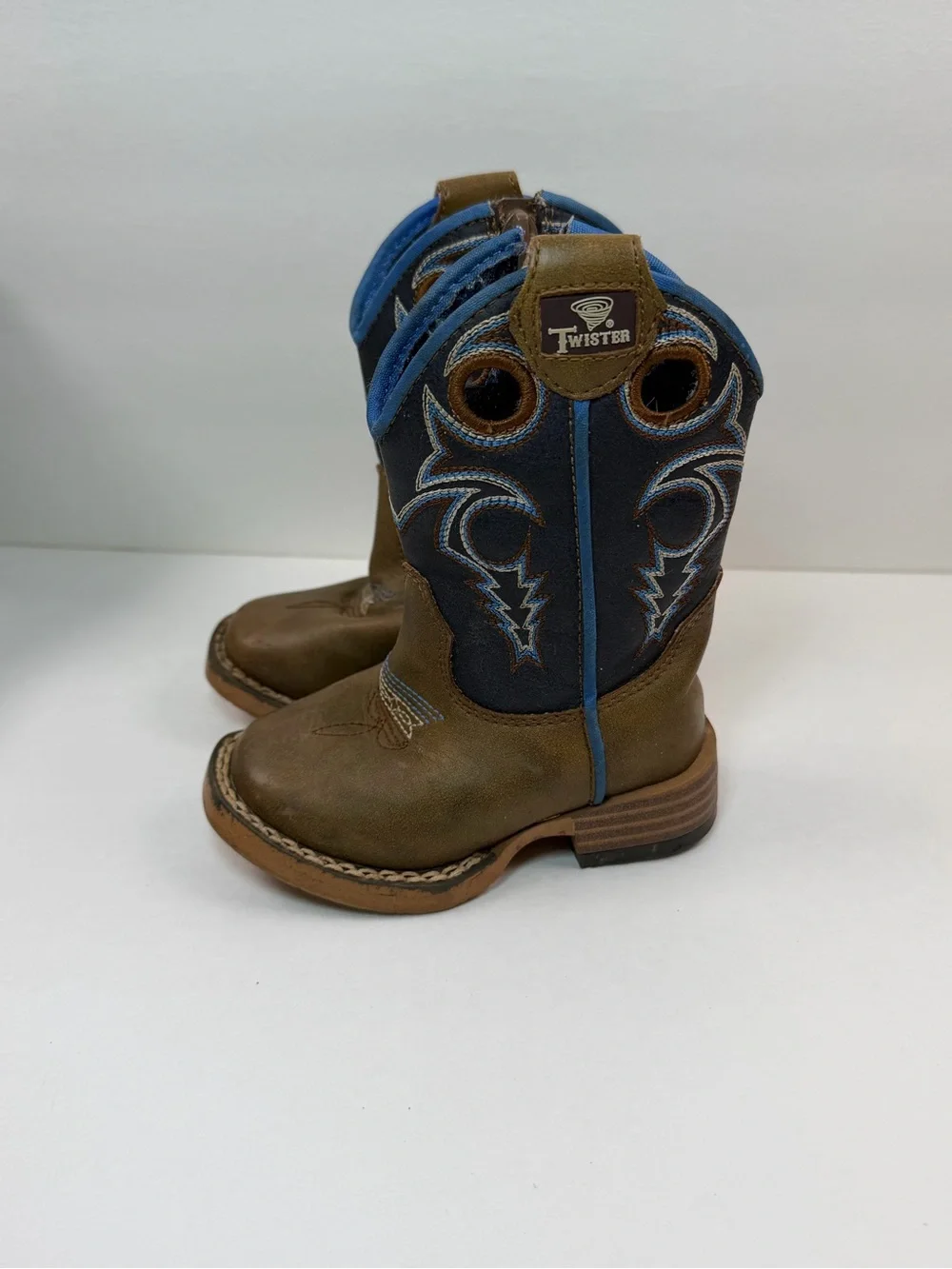 Twister Cowboy Boots Toddler Size 4 Brown Blue Western Zip Boots